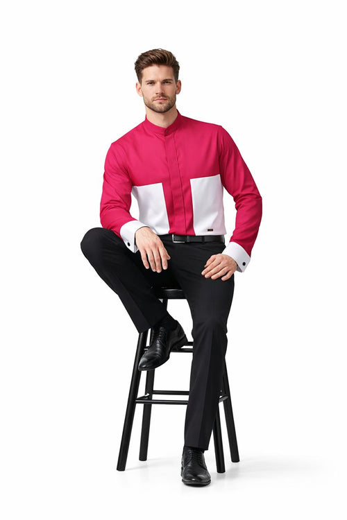Men's Fashion Hidden Button French Cuff Mandarin Collarless Preacher Round Style Men's Dress Shirt-New Designer Collection