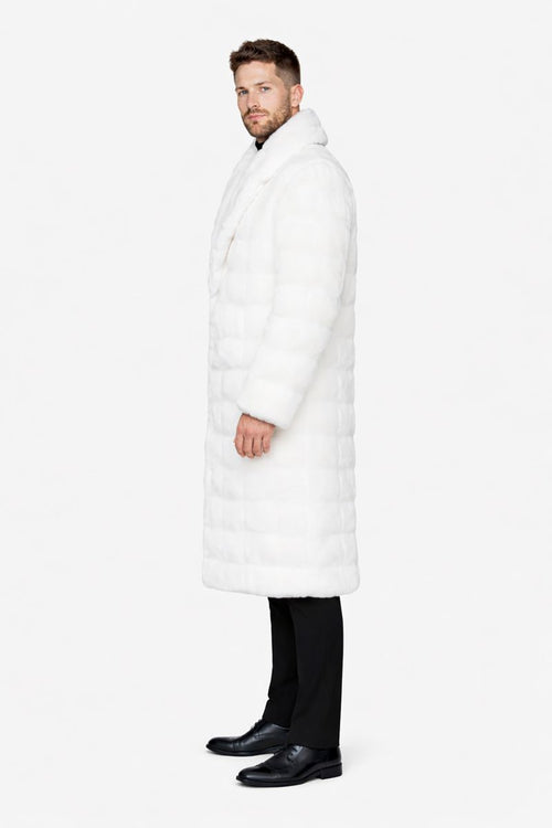 Mens Fashion Ivory Faux Fur Overcoat-New Designer Collection