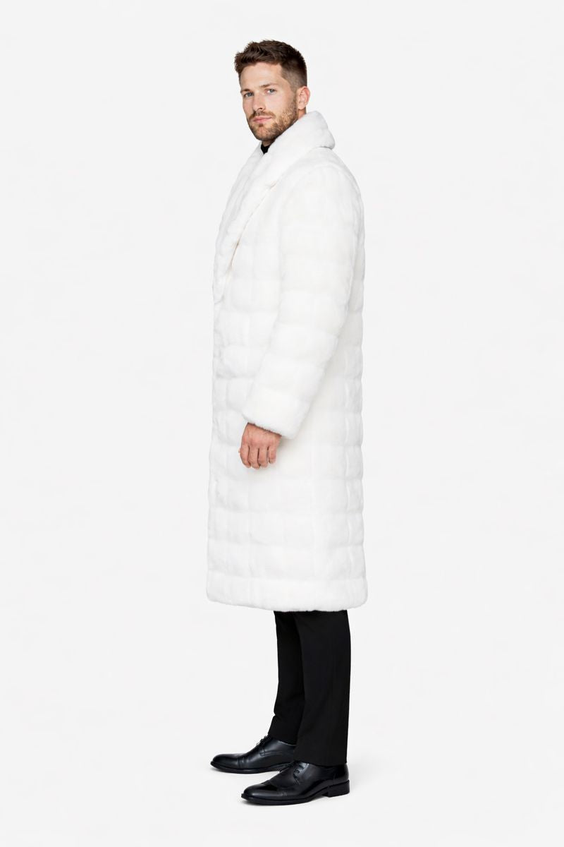 Mens Fashion Ivory Faux Fur Overcoat-New Designer Collection - Coat Size 38