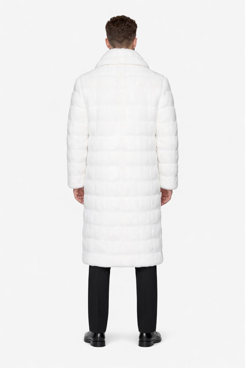 Mens Fashion Ivory Faux Fur Overcoat-New Designer Collection - Coat Size 38