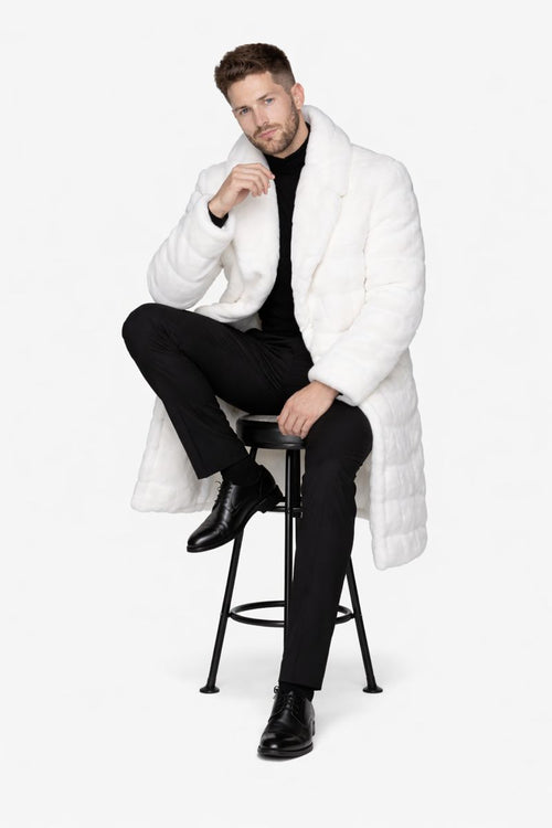 Mens Fashion Ivory Faux Fur Overcoat-New Designer Collection