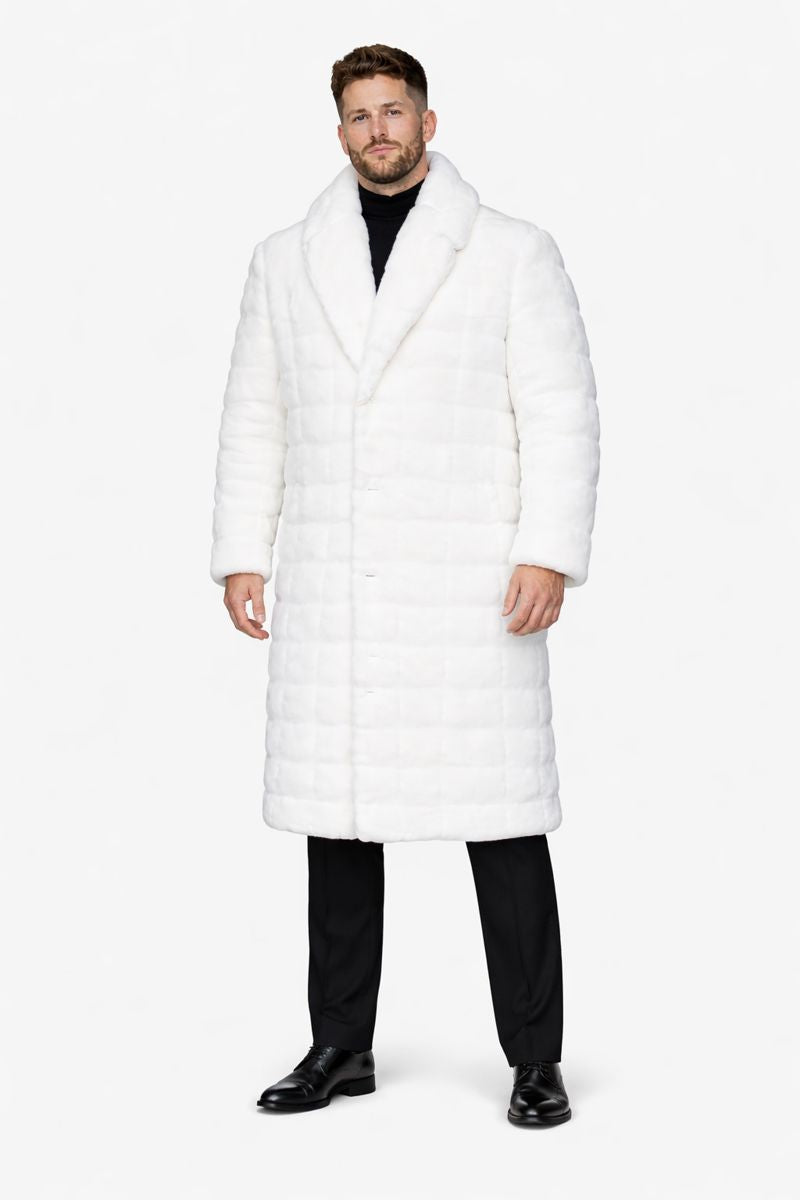 Mens Fashion Ivory Faux Fur Overcoat-New Designer Collection - Coat Size 38