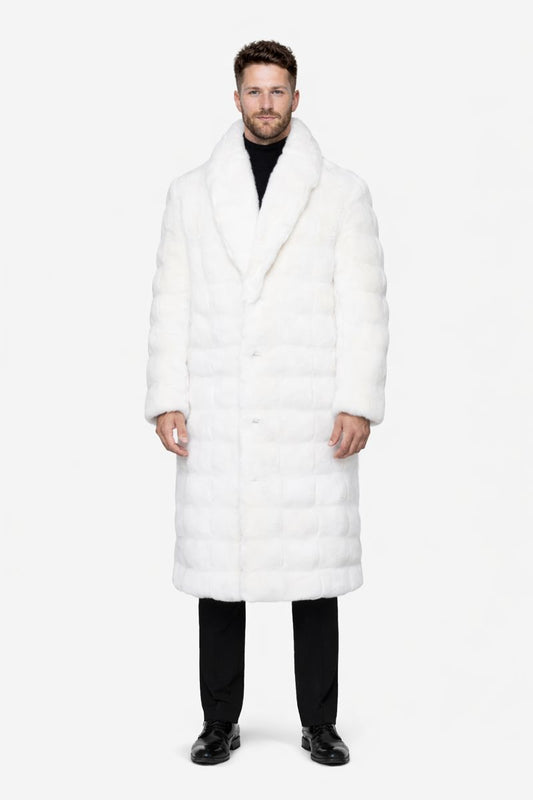 Mens Fashion Ivory Faux Fur Overcoat-New Designer Collection