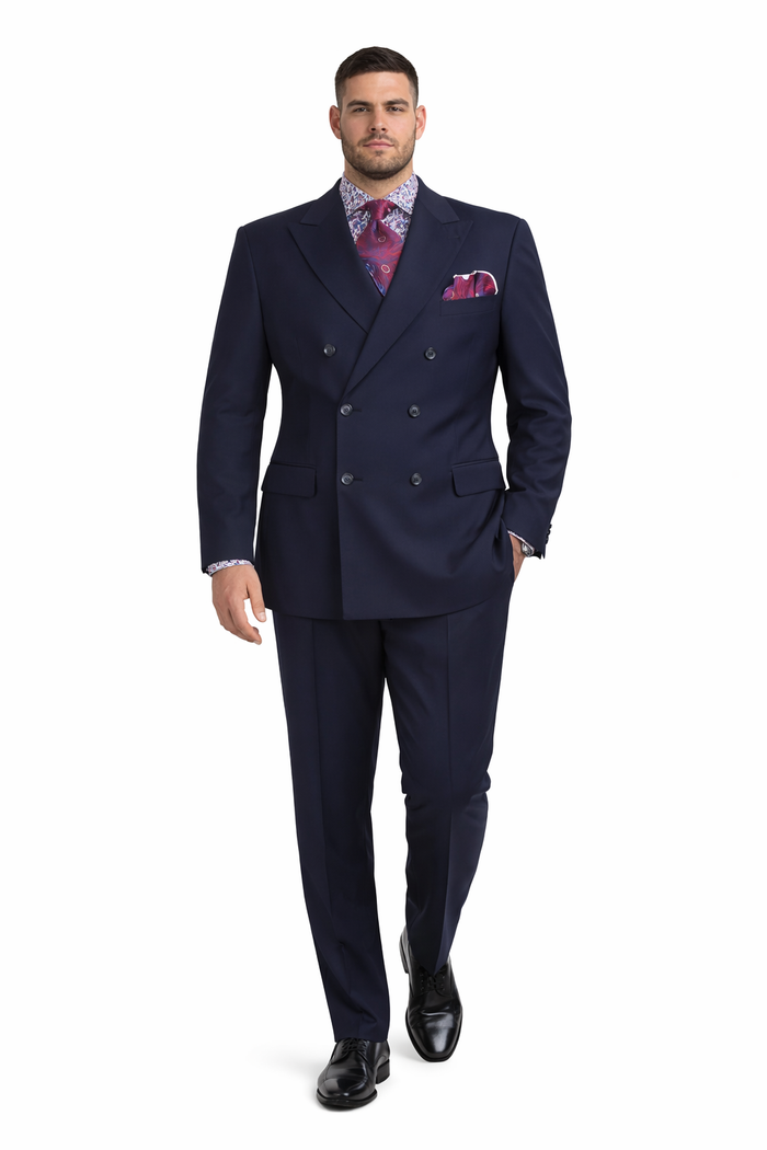 Apollo King Men's 2pc Double Breasted Suit Wide Peak Lapel with Slim Fit Cut