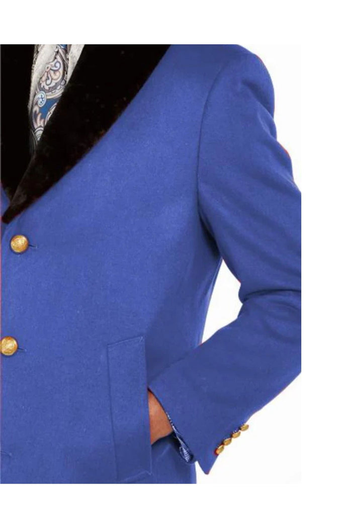 Men's Faux-fur shawl collar Overcoat Three Quarter Length Coat