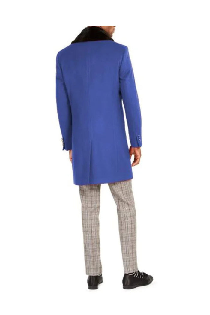 Men's Faux-fur shawl collar Overcoat Three Quarter Length Coat