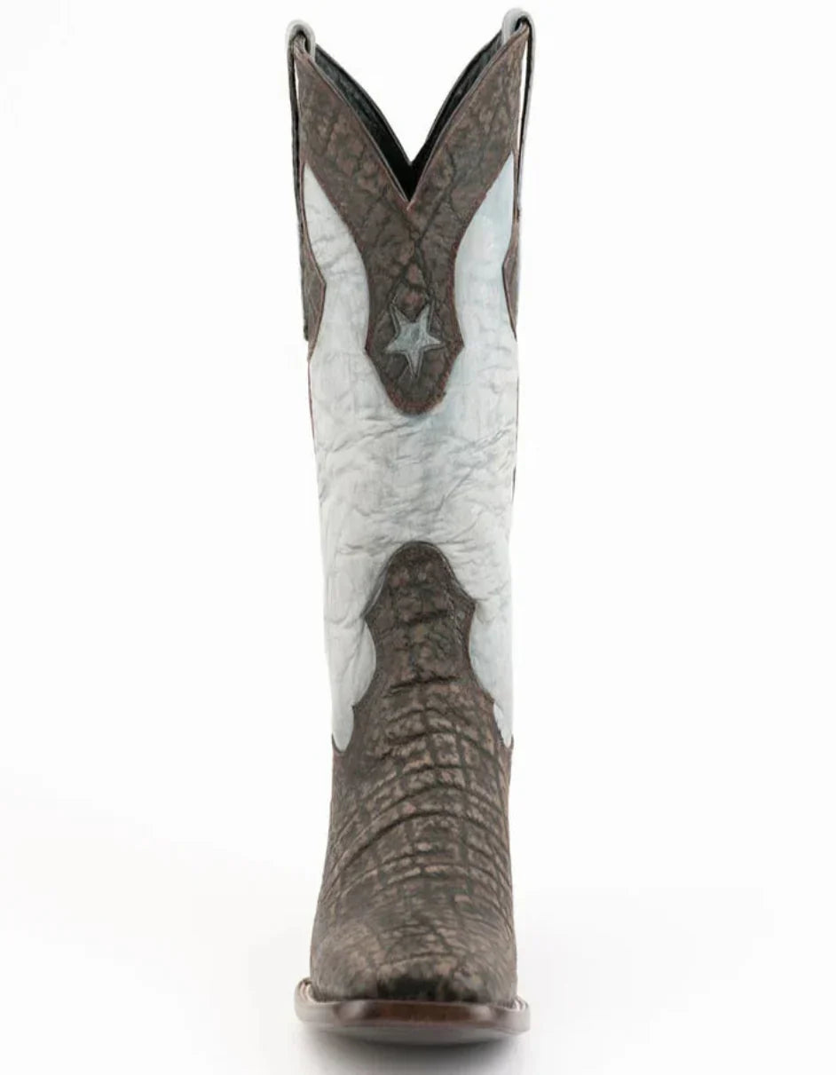 Men's Ferrini Acero Elephant Print Boots Handcrafted Black - 8D
