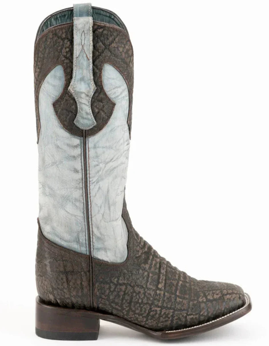 Men's Ferrini Acero Elephant Print Boots Handcrafted Black - 8D