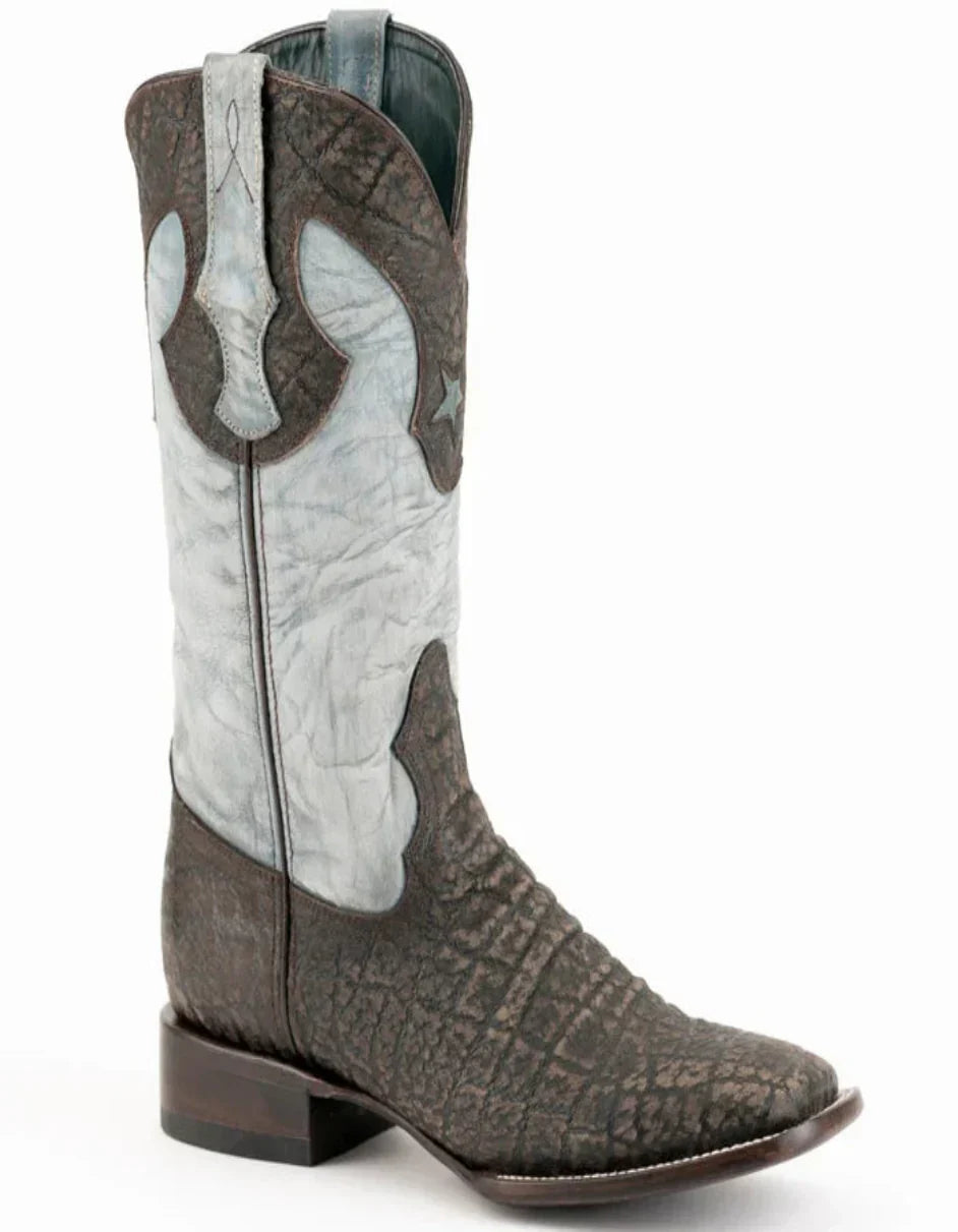 Men's Ferrini Acero Elephant Print Boots Handcrafted Black - 8D