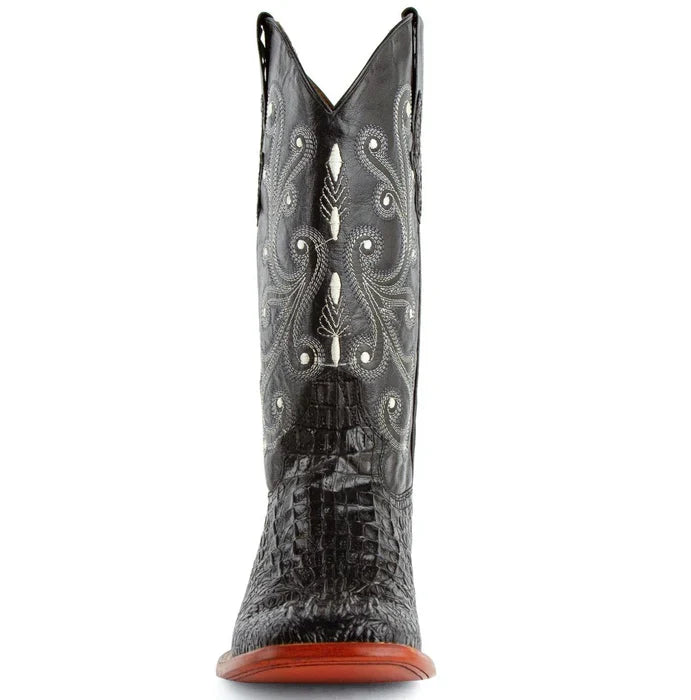 Men's Ferrini Caiman Crocodile Print Boots Handcrafted Black 4039304 - D
