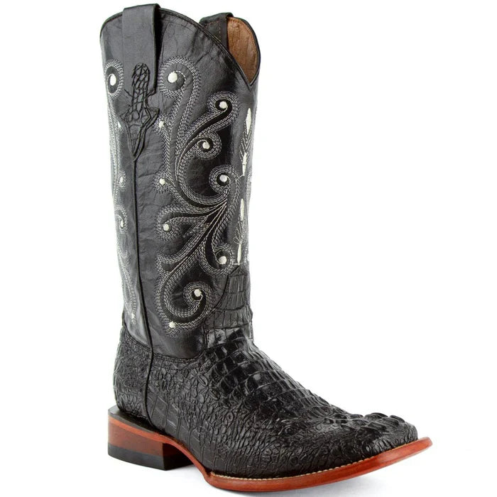 Men's Ferrini Caiman Crocodile Print Boots Handcrafted Black 4039304 - D
