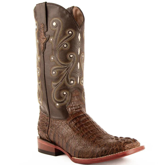Men's Ferrini Caiman Crocodile Print Boots Handcrafted Rust - 8