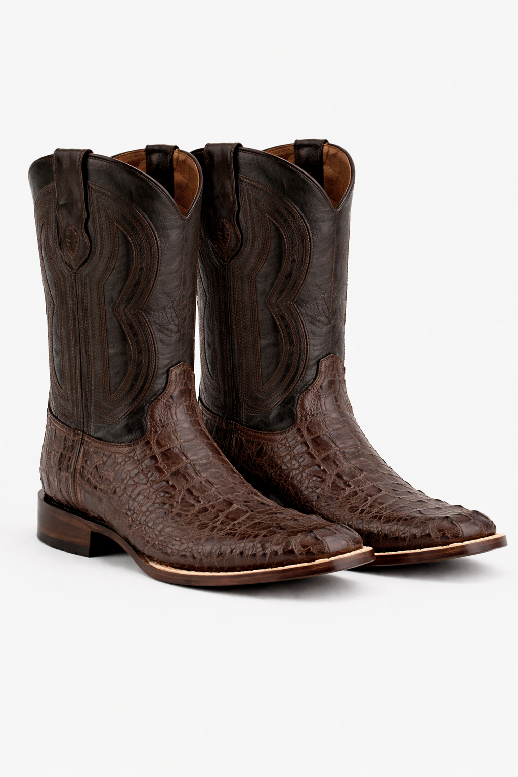 Men's Ferrini Dakota Hornback Caiman Cowboy Boots - Square Toe Brown Leather Western Dress Boots-New Designer Collection - 6