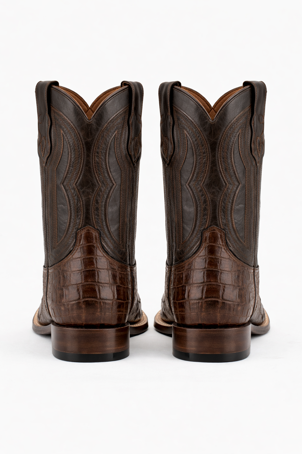 Men's Ferrini Dakota Hornback Caiman Cowboy Boots - Square Toe Brown Leather Western Dress Boots-New Designer Collection - 6