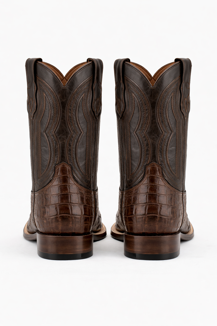 Men's Ferrini Dakota Hornback Caiman Cowboy Boots - Square Toe Brown Leather Western Dress Boots-New Designer Collection