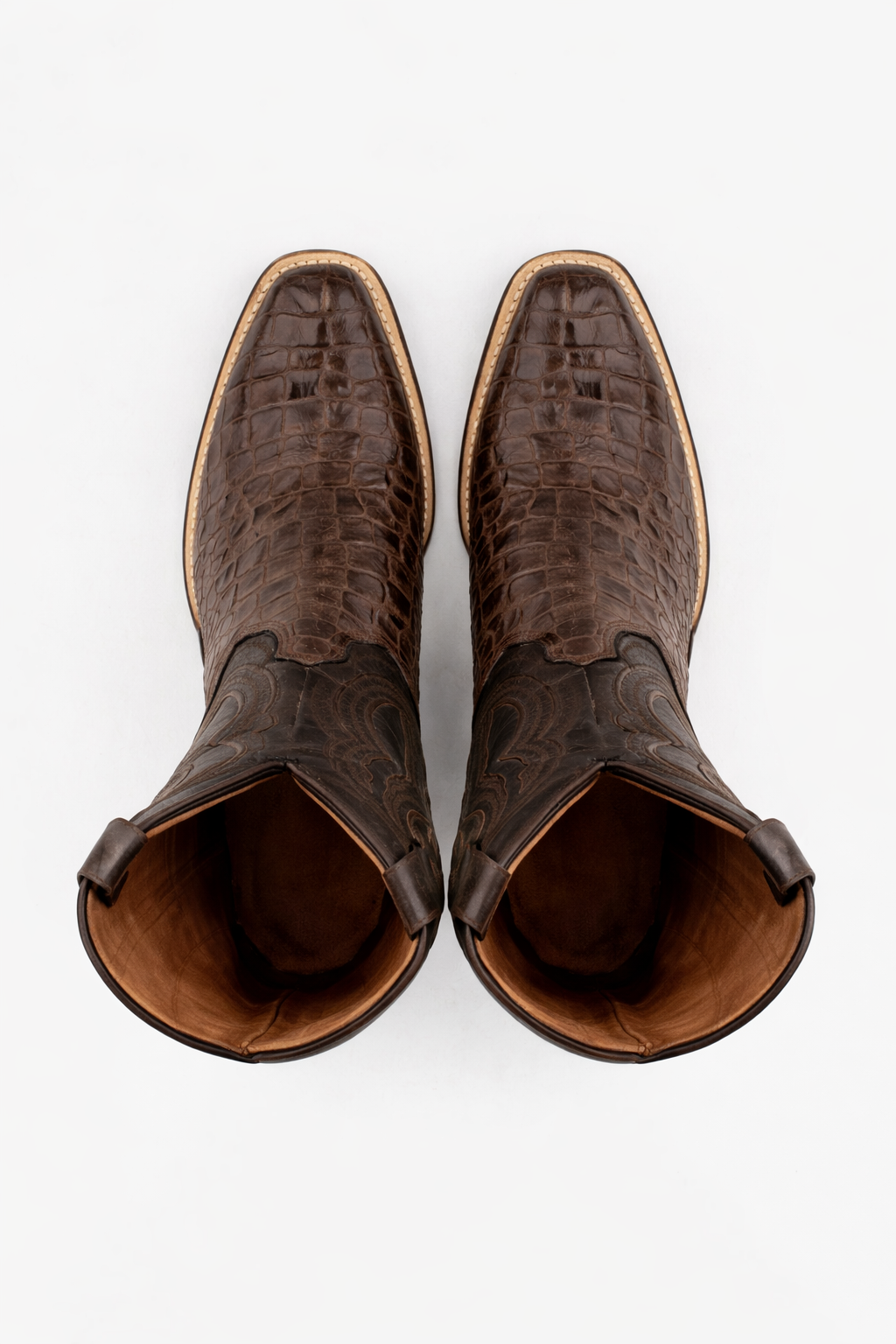 Men's Ferrini Dakota Hornback Caiman Cowboy Boots - Square Toe Brown Leather Western Dress Boots-New Designer Collection