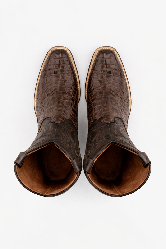 Men's Ferrini Dakota Hornback Caiman Cowboy Boots - Square Toe Brown Leather Western Dress Boots-New Designer Collection