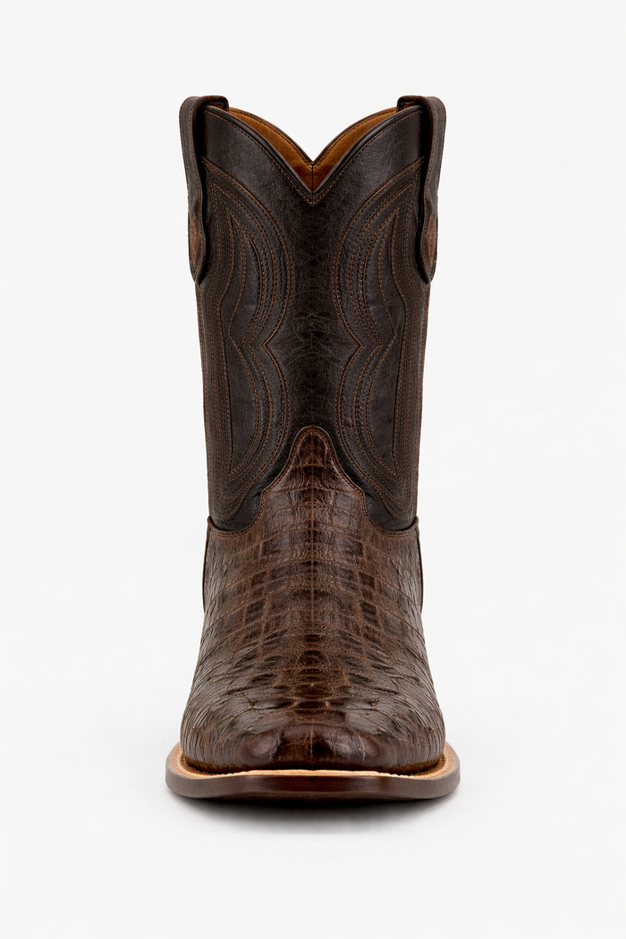 Men's Ferrini Dakota Hornback Caiman Cowboy Boots - Square Toe Brown Leather Western Dress Boots-New Designer Collection