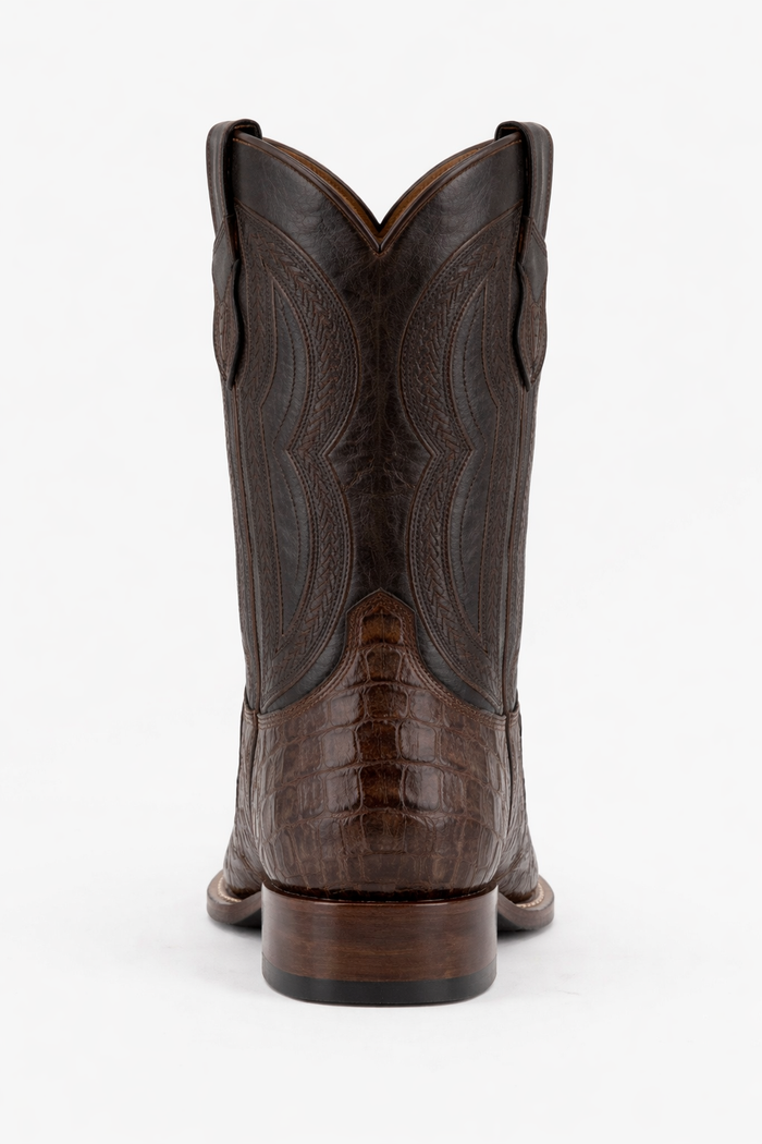 Men's Ferrini Dakota Hornback Caiman Cowboy Boots - Square Toe Brown Leather Western Dress Boots-New Designer Collection