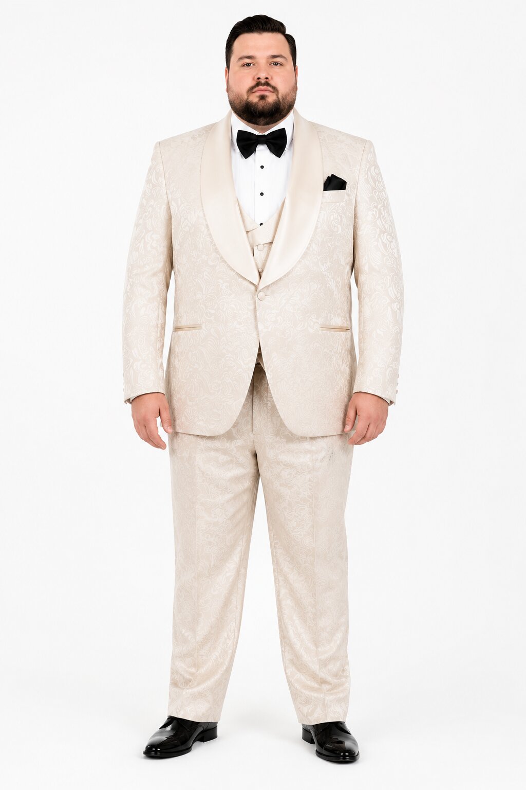 Men One Button Floral All Champagne Tuxedo – 3 Piece