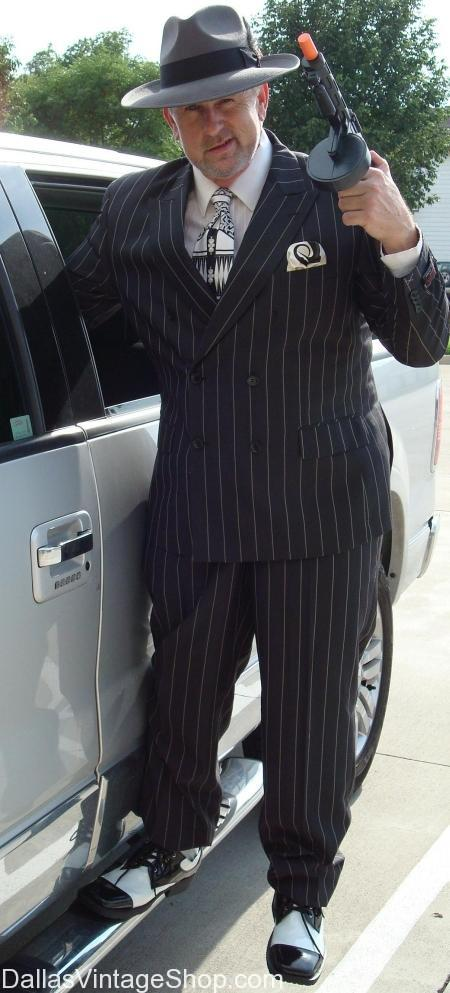 Mens Black Pinstripe AI Capone Suit – Vintage 1920s Gangster Style Three Piece Formal Suit - 34 Short or Extra Small