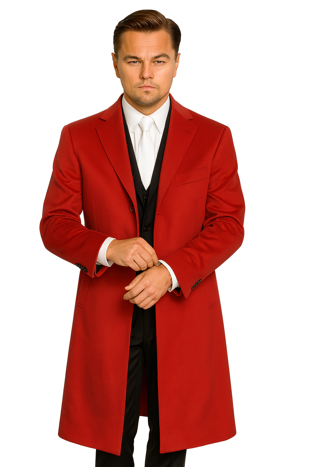 men's Three Buttons Red Wool Fabric Overcoat / Long men's Dress Topcoat - Winter coat $240