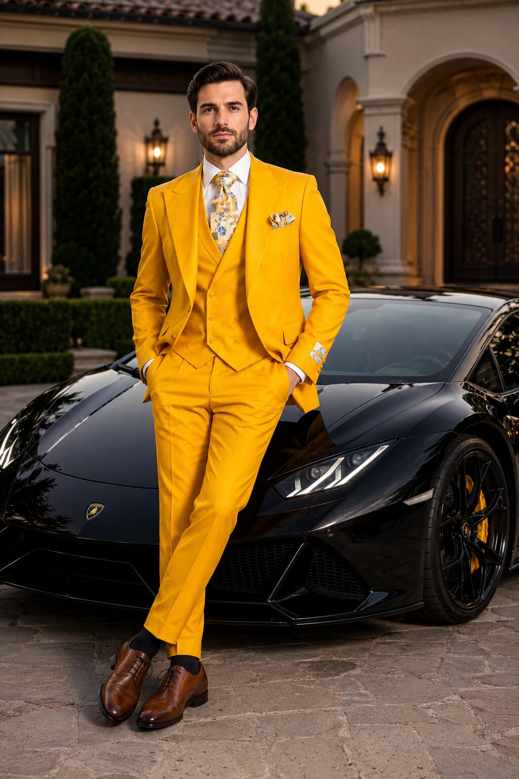 Rossi Man ELI RM103 Modern Fit 3-Piece Mens Suit in Bold Yellow