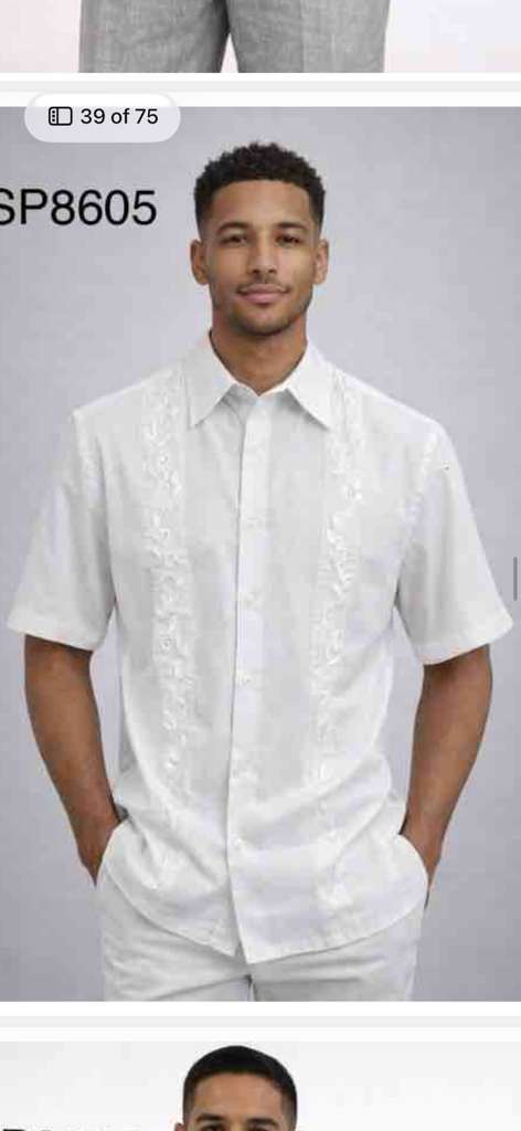 Mens White Embroidered Walking Suit Set – Short Sleeve Shirt and Pants Casual Summer Outfit for Vacation, Beach and Everyday Wear - S