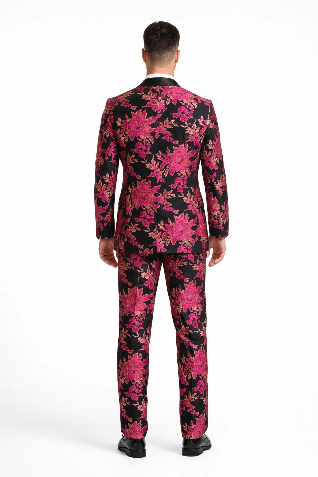 Men's Fuchsia Pink & Black Floral Paisley Prom 2022 Tuxedo