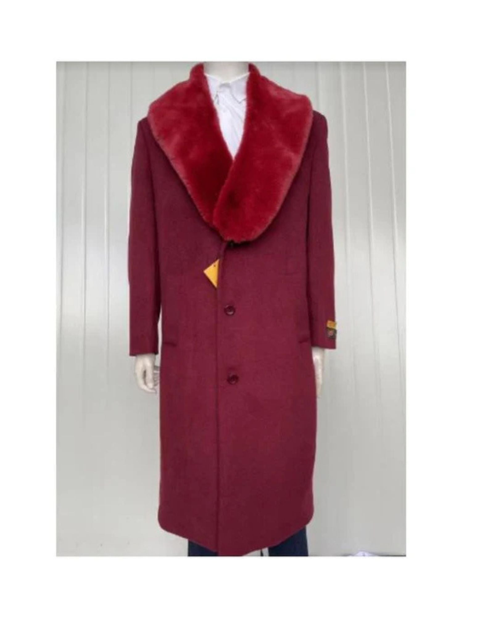 Mens Full Length and Cashmere Overcoat - Winter Topcoats - Burgundy Coat - Coat Size 38