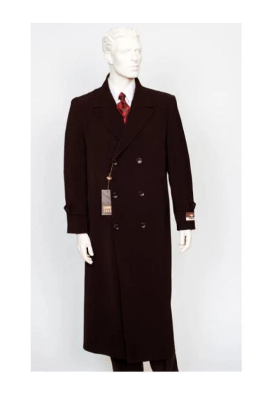 Mens Full Length Duster Maxi Brown Overcoat - Long Brown Coat - Dark Brown Top coat