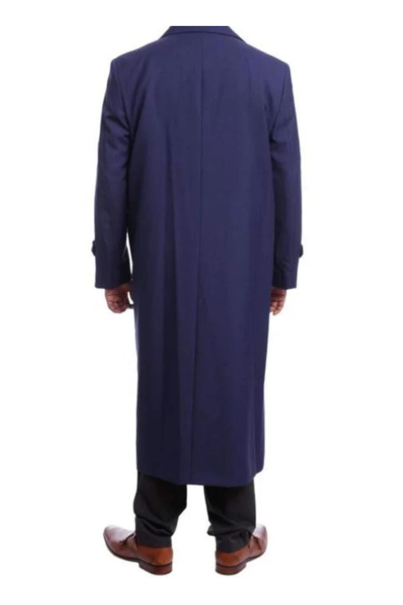 Mens Full Length Overcoat Navy Blue Wool Double Breasted Trench Coat - Coat Size 38