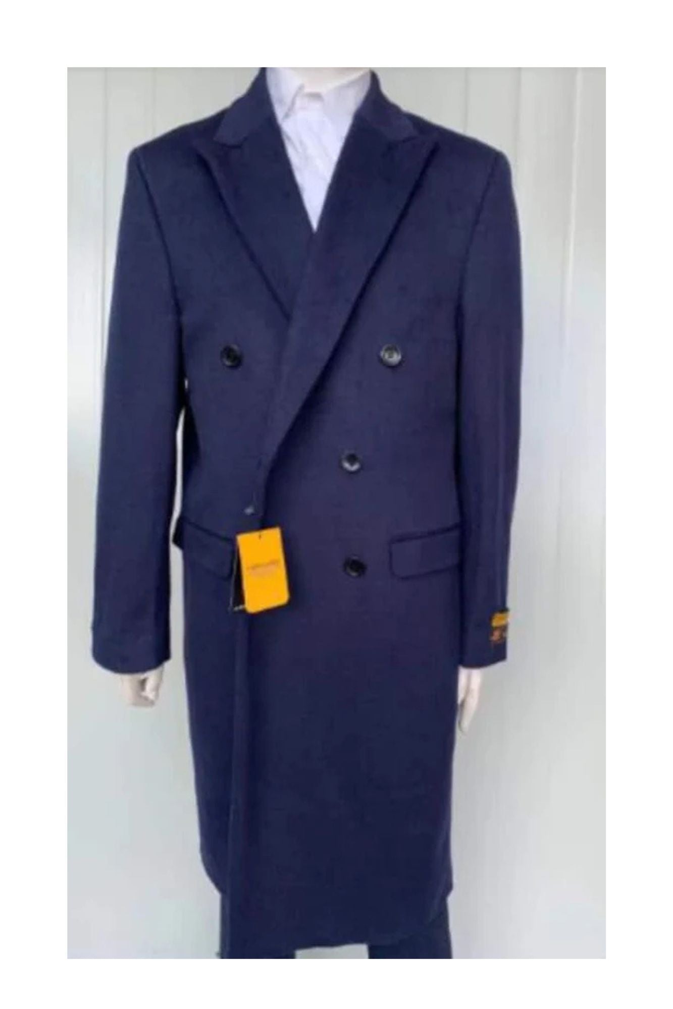 Mens Full Length Wool and Cashmere Overcoat - Winter Topcoats - Blue Coat - Coat Size 38