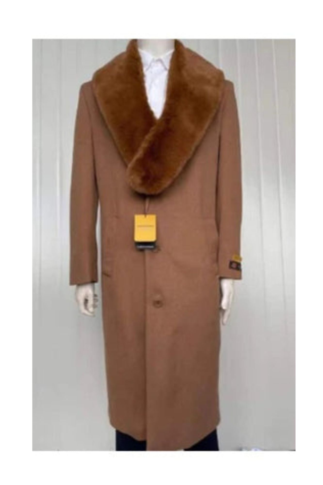 Mens Full Length And Cashmere Overcoat - Winter Topcoats - Light Brown Coat - Dark Camel - Vecuna Color