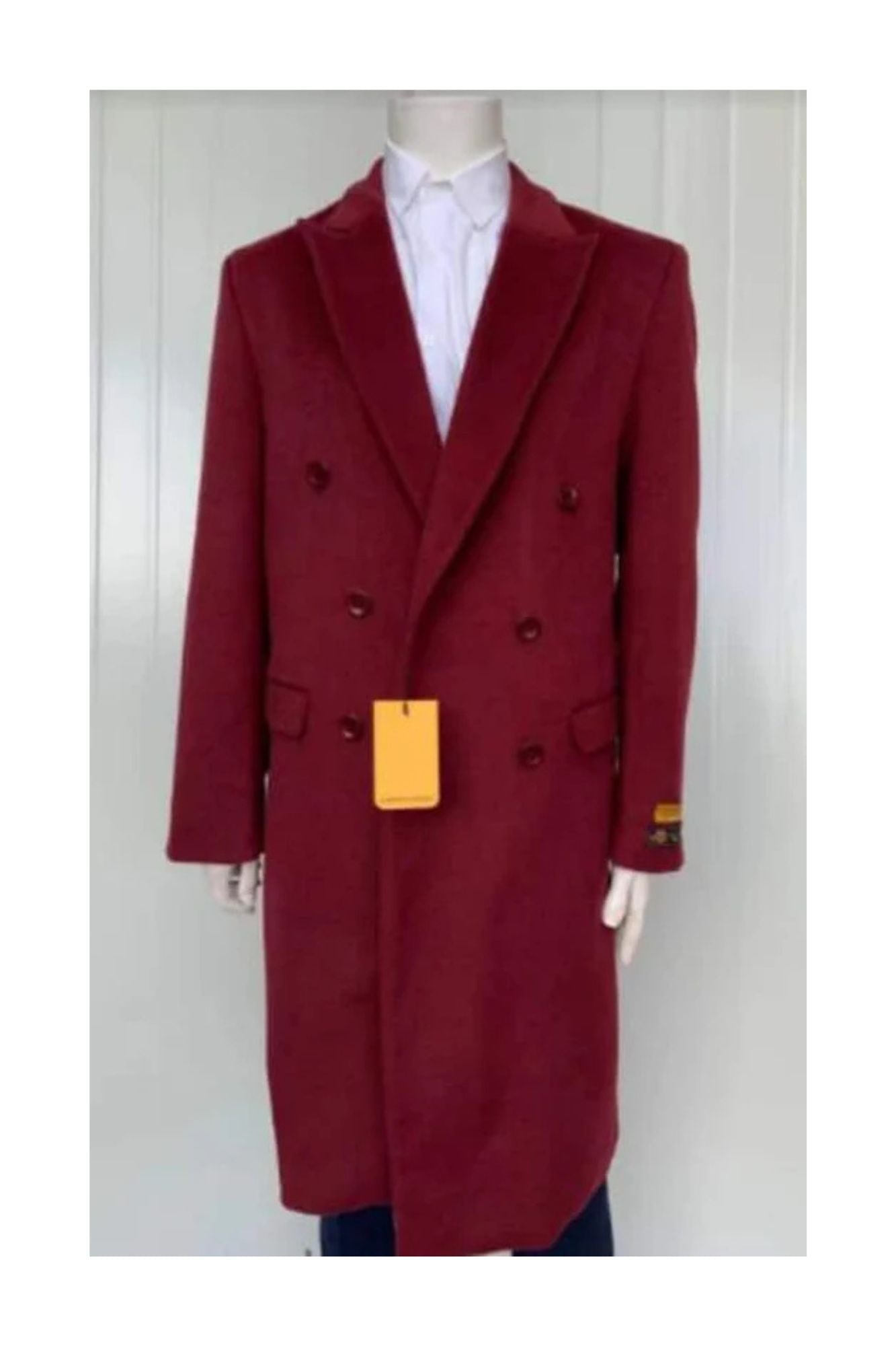 Mens Full Length Wool and Cashmere Overcoat - Winter Topcoats - Red Coat - Coat Size 38