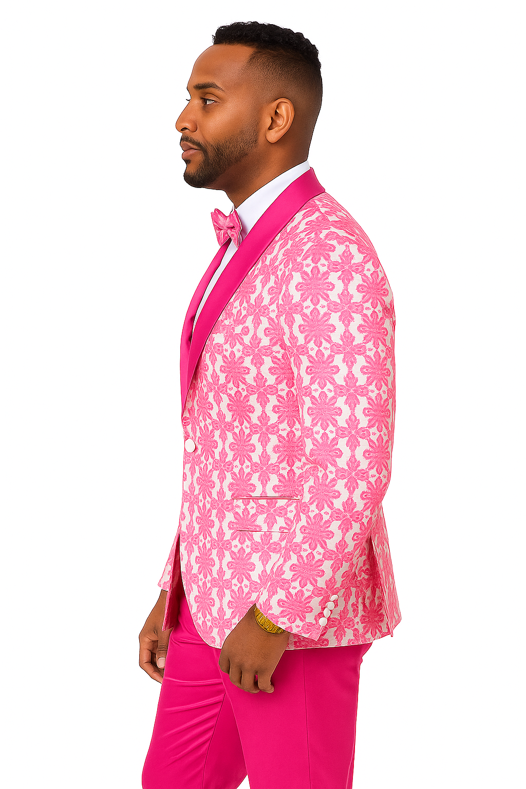 Mens Paisley Prom & Wedding Tuxedo in Hot Pink Fuschia
