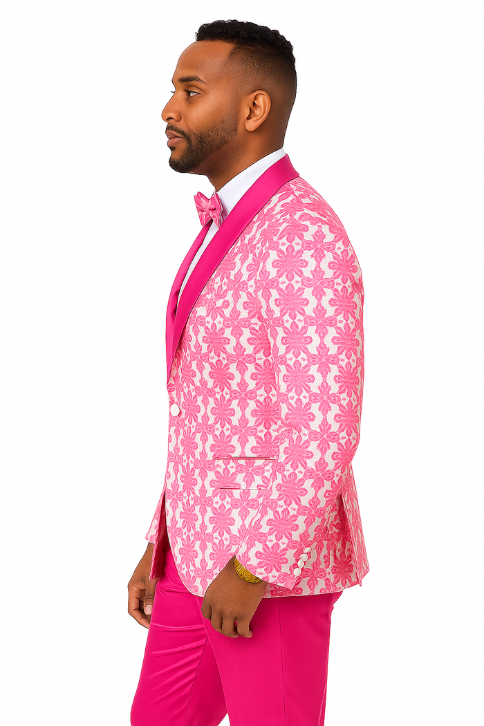 Mens Paisley Prom & Wedding Tuxedo in Hot Pink Fuschia