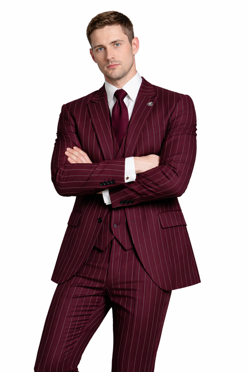 Men's Gangster Bold PinStripe Stripe Chalk Pinstripe Vested 3 Piece Fashion Suit 1920;s 30s Fashion in 10 Colors-New Designer Collection