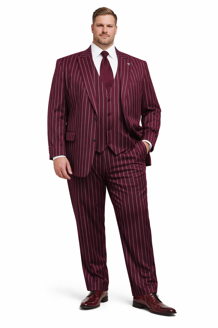 Men's Gangster Bold PinStripe Stripe Chalk Pinstripe Vested 3 Piece Fashion Suit 1920;s 30s Fashion in 10 Colors-New Designer Collection
