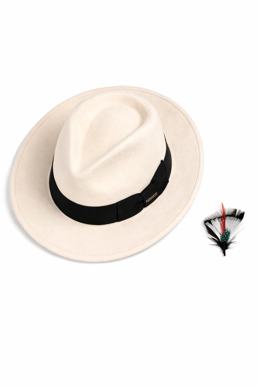 Gangster 100% Austrailian Wool Crushable Mens Fedora Hat - Removable Feather Gangster White/Black Mens Fedora Hat - Small