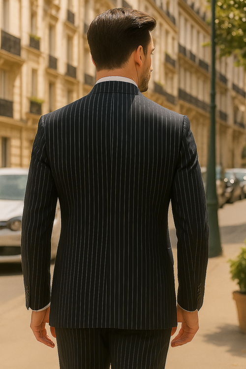 Mens Gangster Pinstripe 2 Button Double Breasted  Suit in Navy
