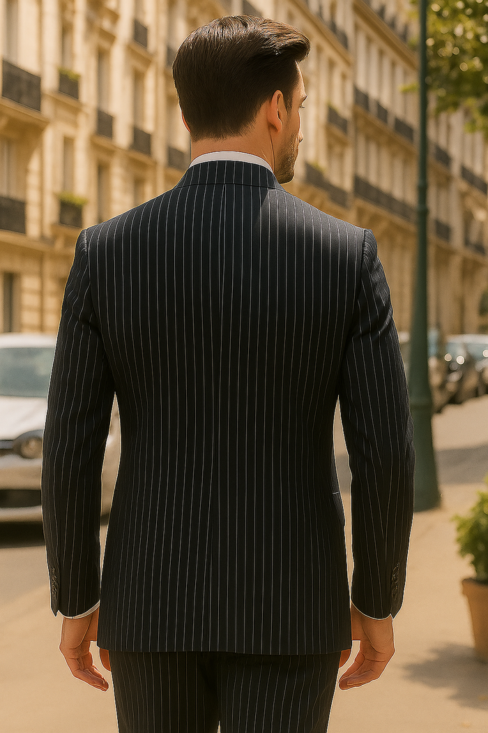 Mens Gangster Pinstripe 2 Button Double Breasted  Suit in Navy