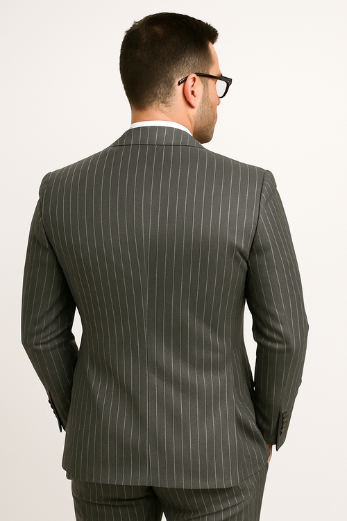 Mens Pinstripe 2 Button Double Breasted Vest Suit in Grey or Black or Navy in 100% Wool Fabric By Statement