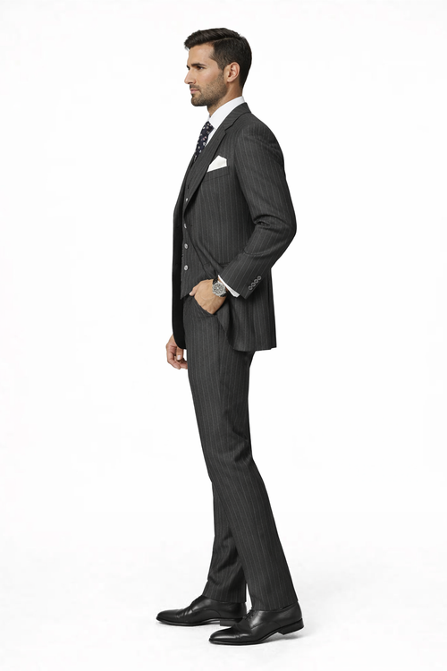 Mens Gangster Pinstripe 2 Button Double Breasted Vest Suit in Navy