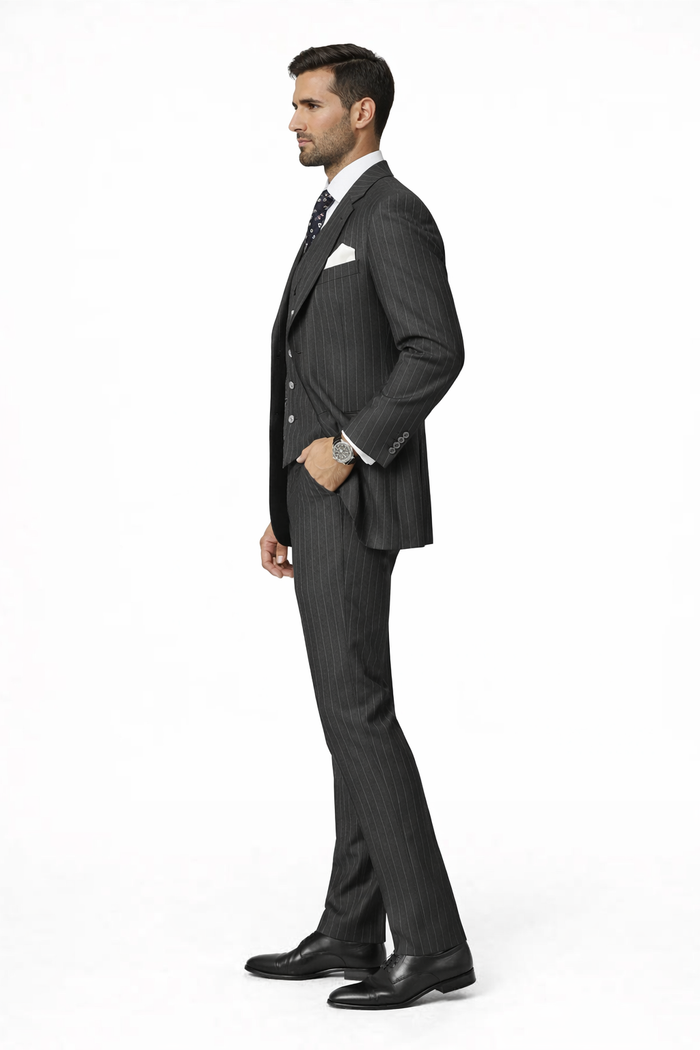 Mens Gangster Pinstripe 2 Button Double Breasted Vest Suit in Navy