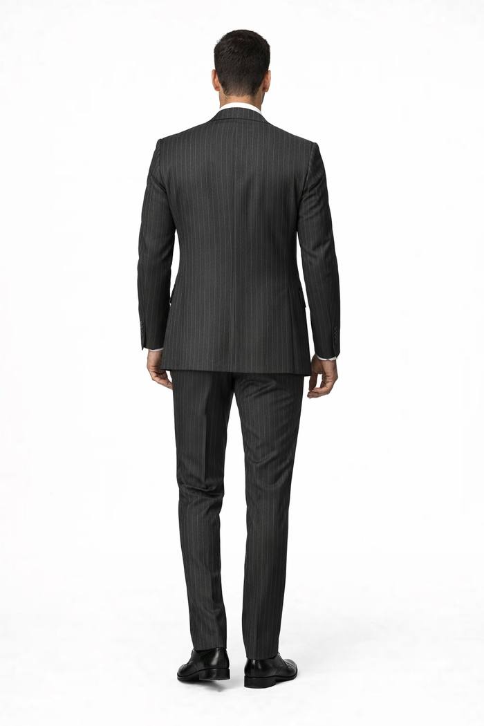 Mens Gangster Pinstripe 2 Button Double Breasted Vest Suit in Navy