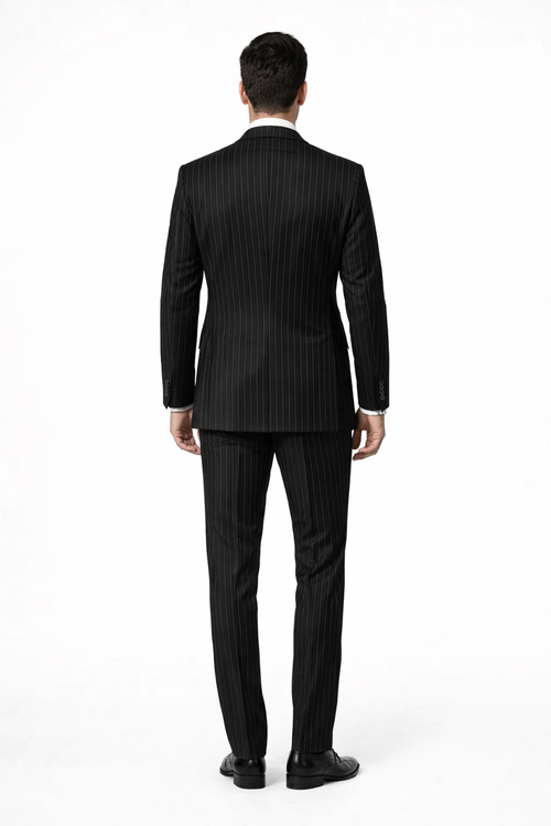 Mens Gangster Pinstripe 2 Button Double Breasted Vest Suit in Navy