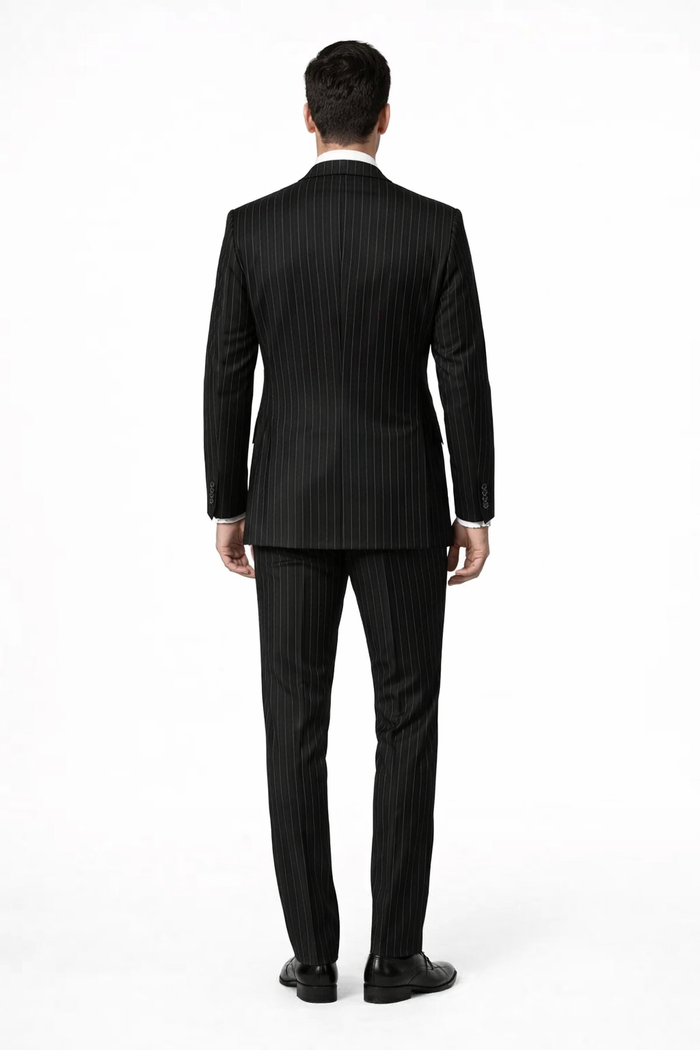 Mens Gangster Pinstripe 2 Button Double Breasted Vest Suit in Navy