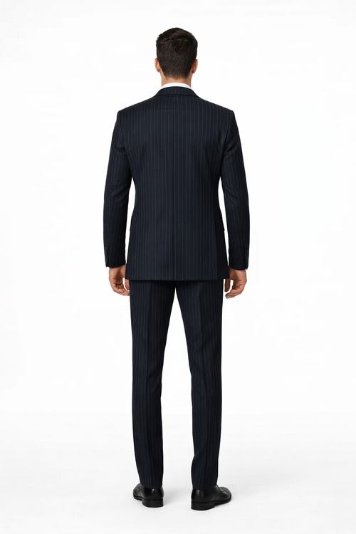 Mens Gangster Pinstripe 2 Button Double Breasted Vest Suit in Navy