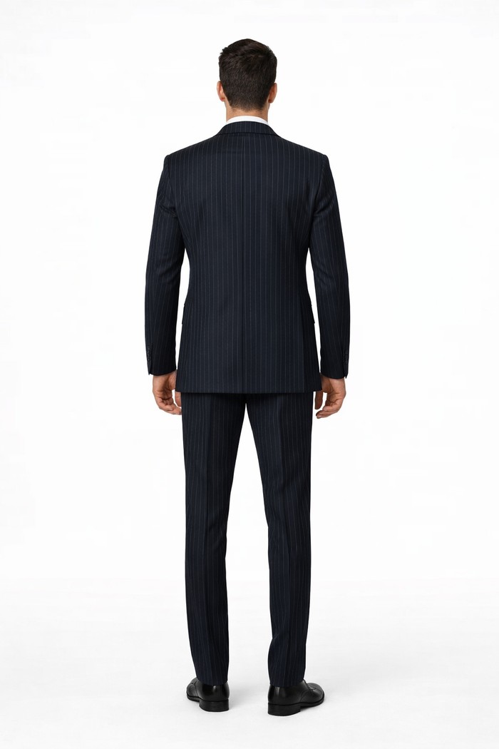 Mens Gangster Pinstripe 2 Button Double Breasted Vest Suit in Navy